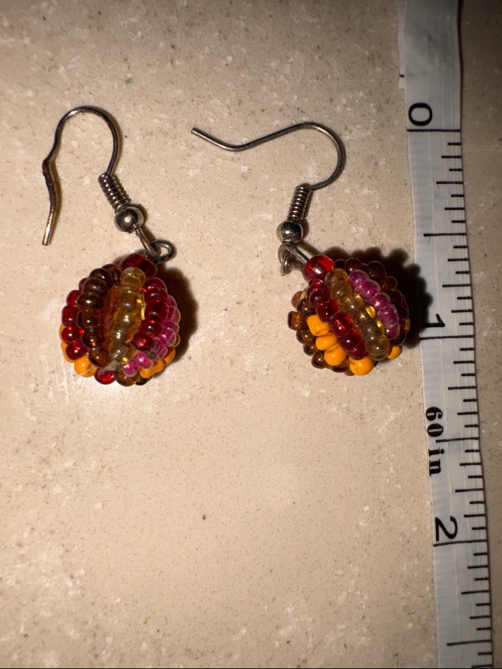 Beaded Dangle Earrings in Red, Pink, Yellow